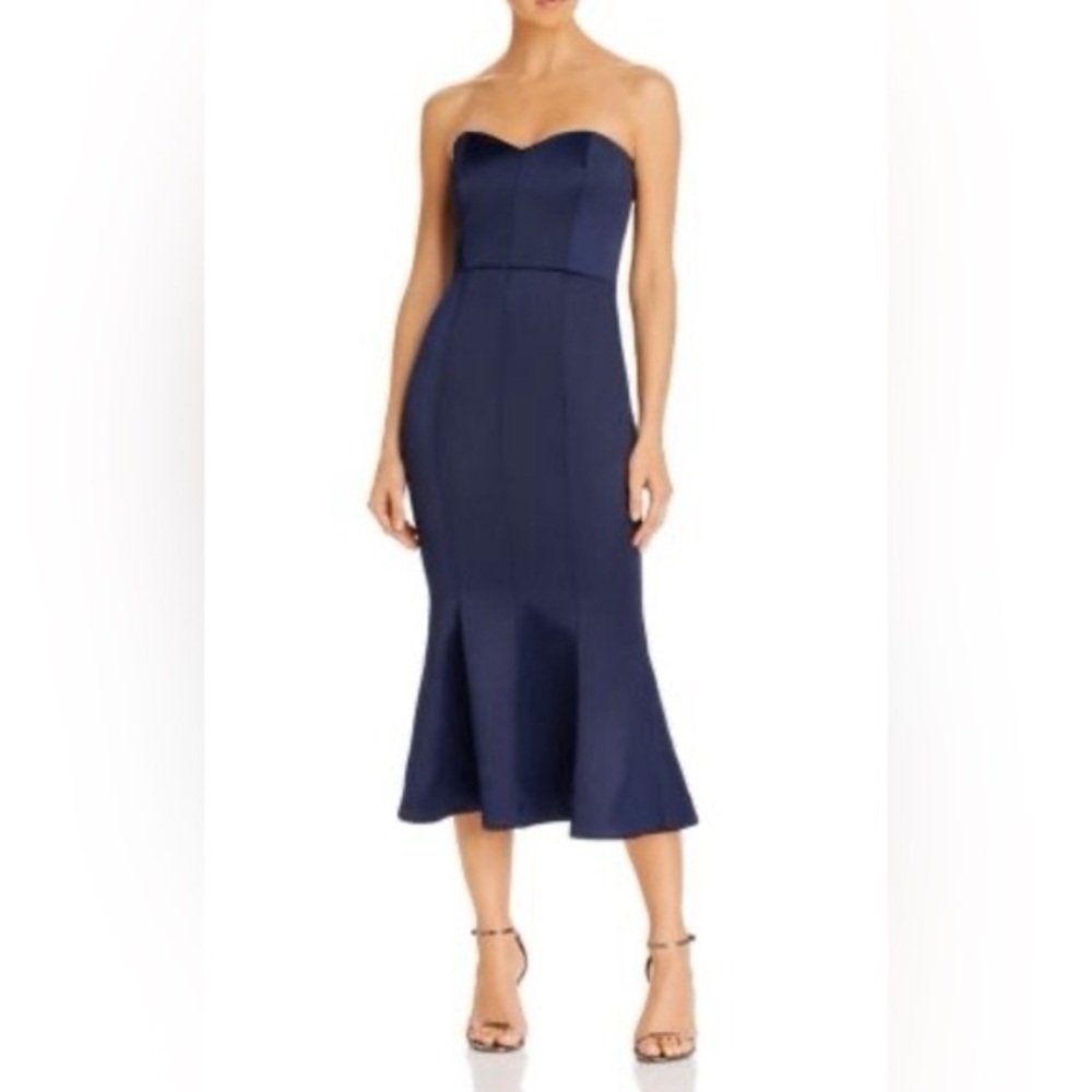 NWT LIKELY Sophie Navy Strapless midi Dress heart neckline size 2